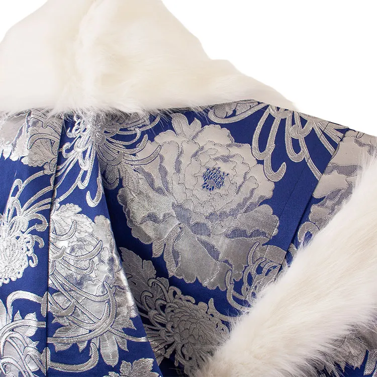 男性用袴 打掛紋付 青地 豪華絢爛 牡丹 ファー付き /6Z38