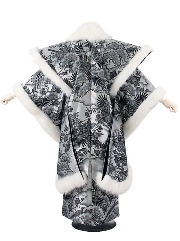 男性用袴 打掛紋付 シルバー 豪華絢爛 鶴 ファー付き /6Z39
