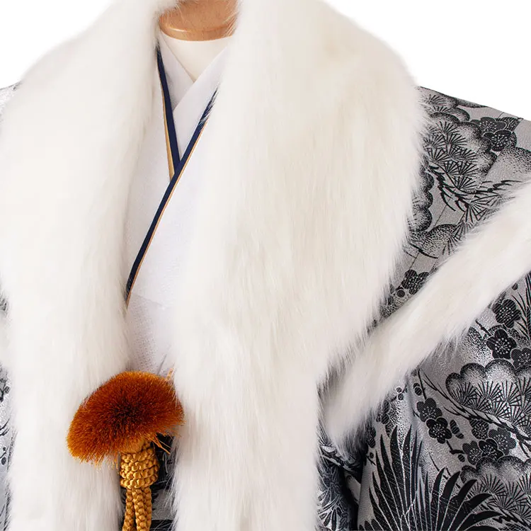 男性用袴 打掛紋付 シルバー 豪華絢爛 鶴 ファー付き /6Z39