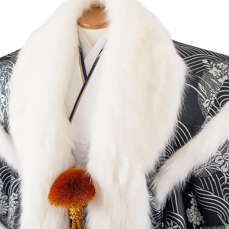 男性用袴 打掛紋付 黒地 豪華絢爛 鶴 ファー付き /6Z40