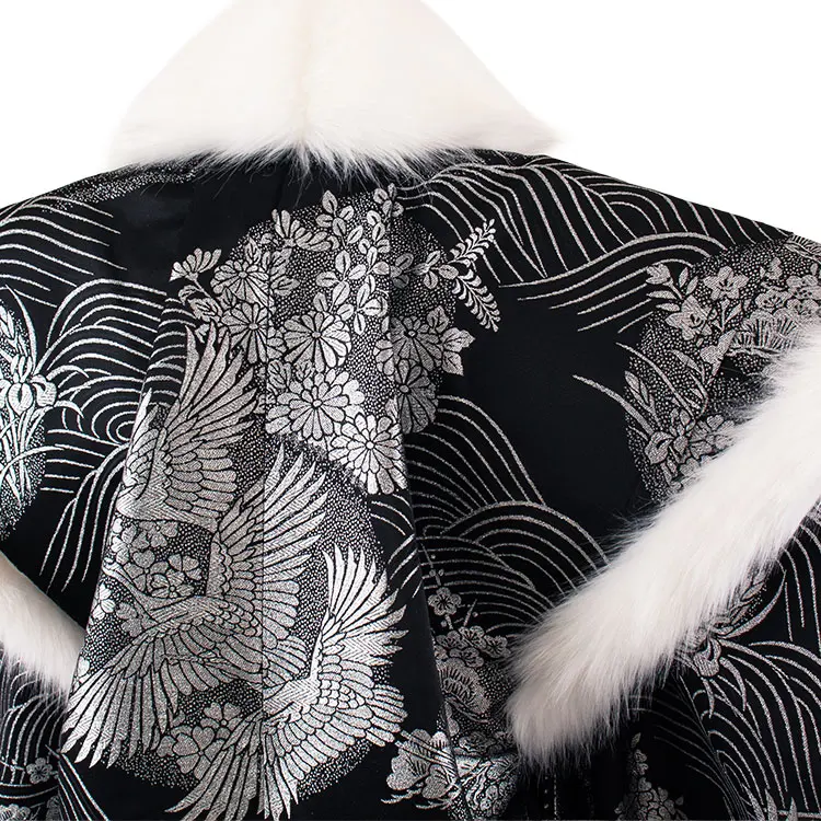 男性用袴 打掛紋付 黒地 豪華絢爛 鶴 ファー付き /6Z40