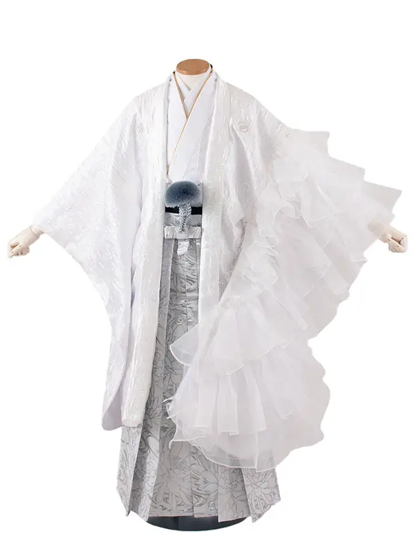 男性用袴 白地 豪華絢爛 フリル ラメ /6Z42