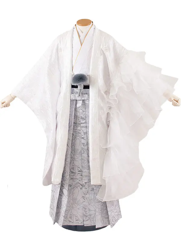 男性用袴 白地 豪華絢爛 フリル ラメ /6Z42