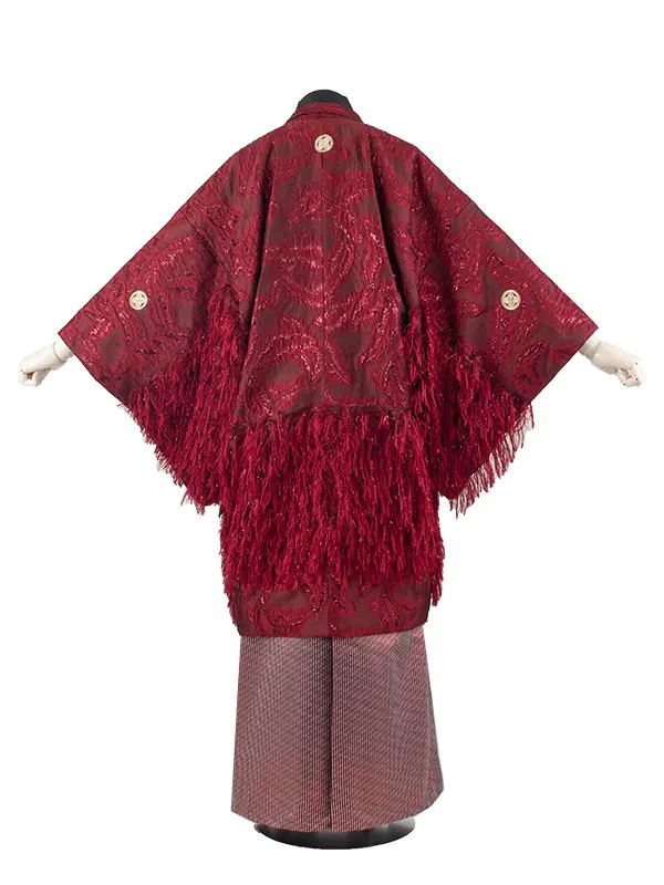 男性用袴 赤地 フリンジ ファー付き /7C29
