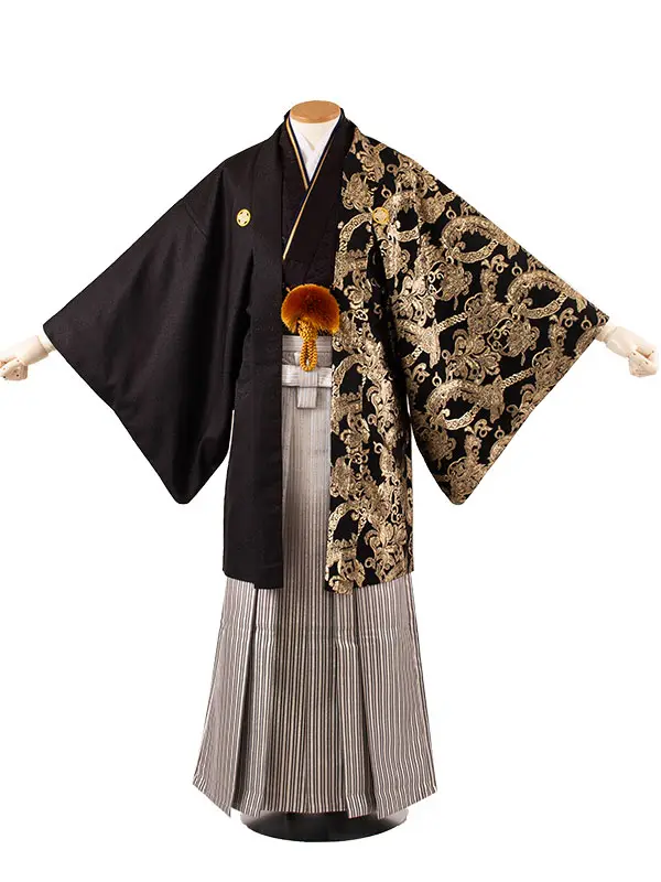 男性用袴 黒地 アンティーク柄 グラデーション袴 /7X54