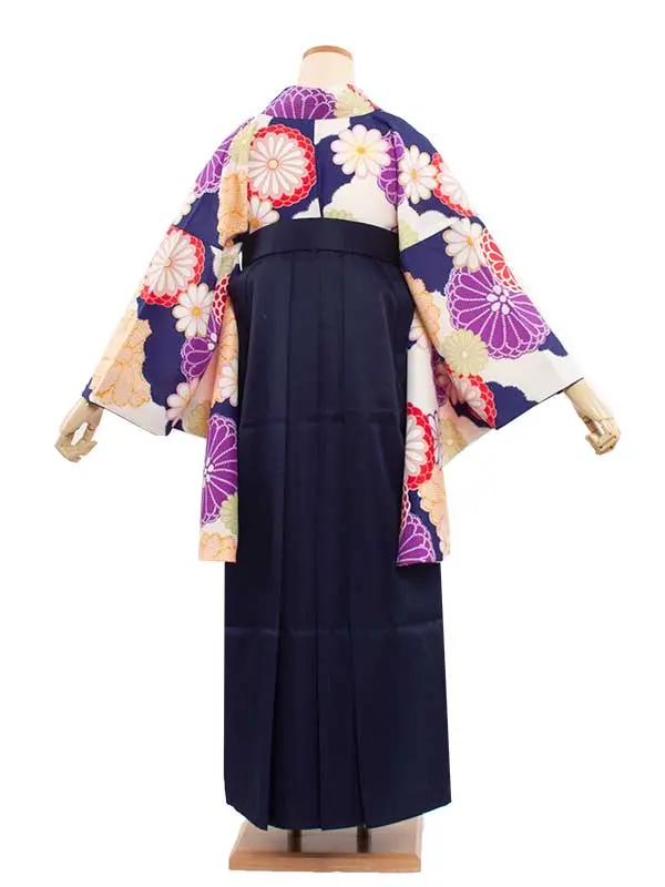 卒業袴レンタル 0076 菊柄 刺しゅう紺袴