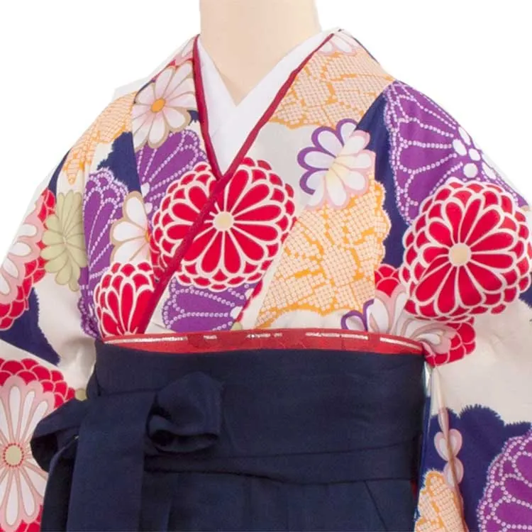 卒業袴レンタル 0076 菊柄 刺しゅう紺袴