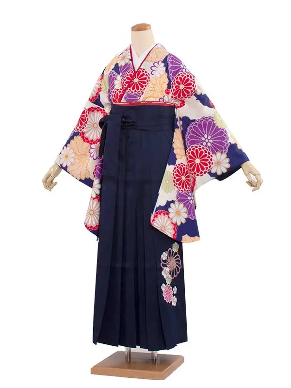 卒業袴レンタル 0076 菊柄 刺しゅう紺袴