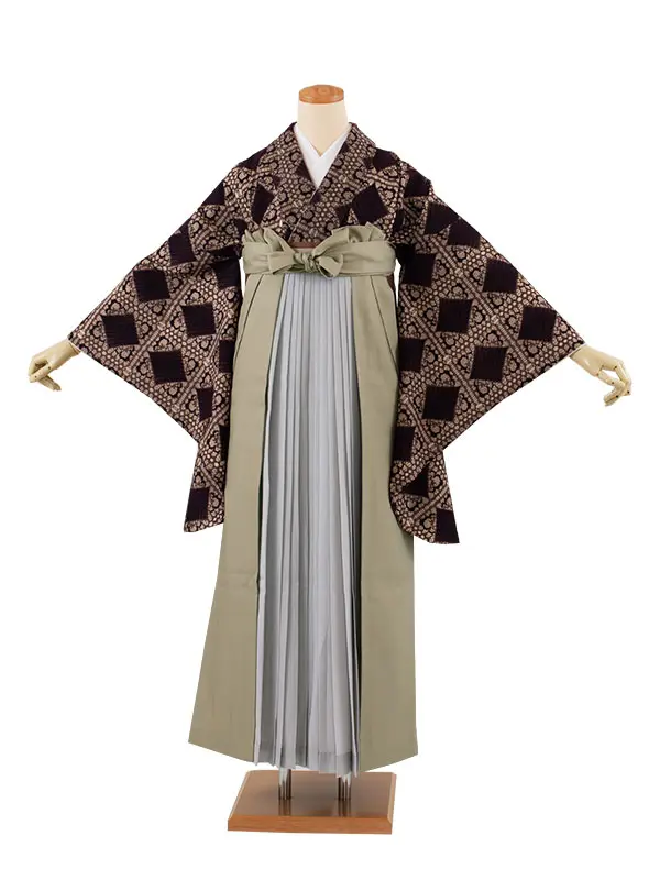 卒業袴レンタル二尺袖 ラフィネモカ ダークブラウンラティスチョコレート 2047