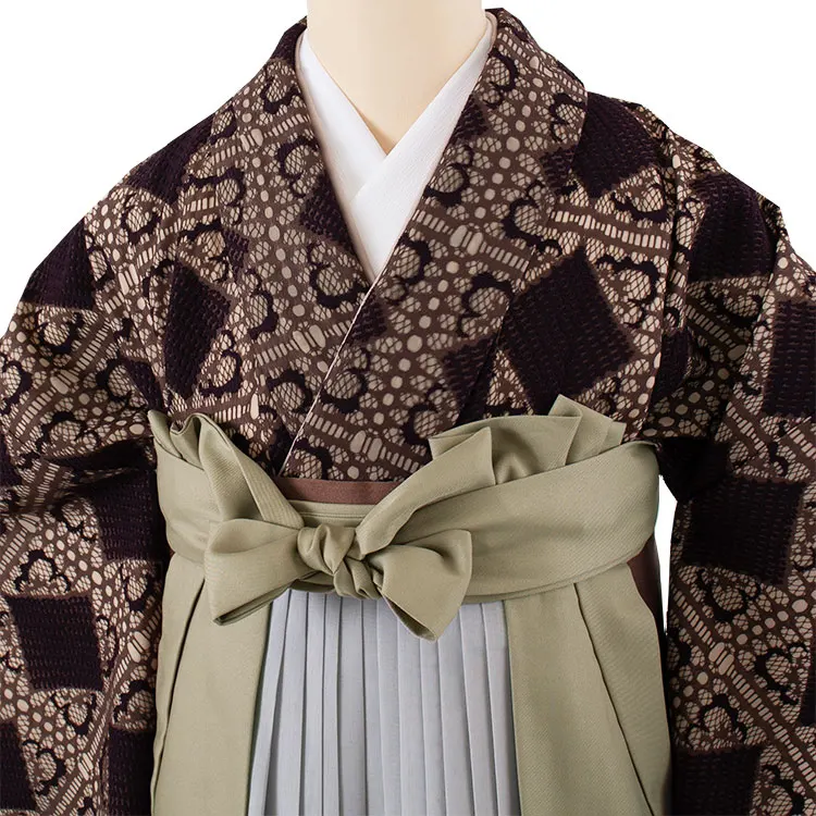 卒業袴レンタル二尺袖 ラフィネモカ ダークブラウンラティスチョコレート 2047