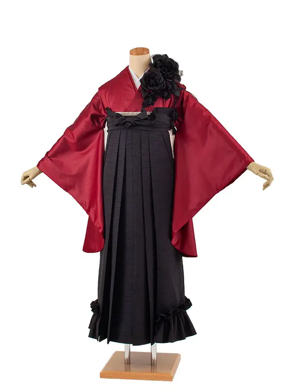 卒業袴レンタル二尺袖 ラフィネモカ ワインレッド フリル 2050