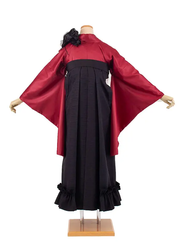 卒業袴レンタル二尺袖 ラフィネモカ ワインレッド フリル 2050