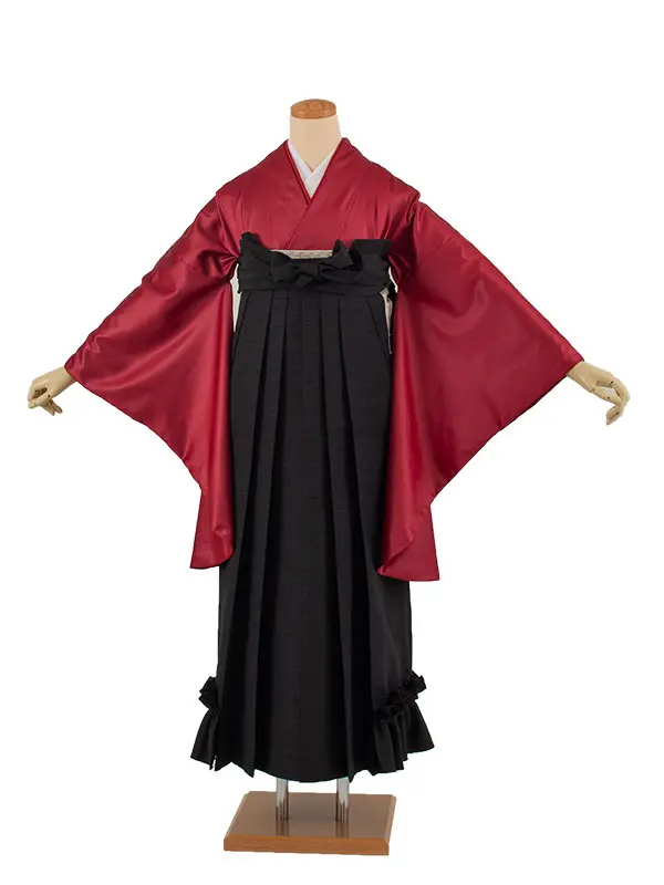 卒業袴レンタル二尺袖 ラフィネモカ ワインレッド フリル 2050