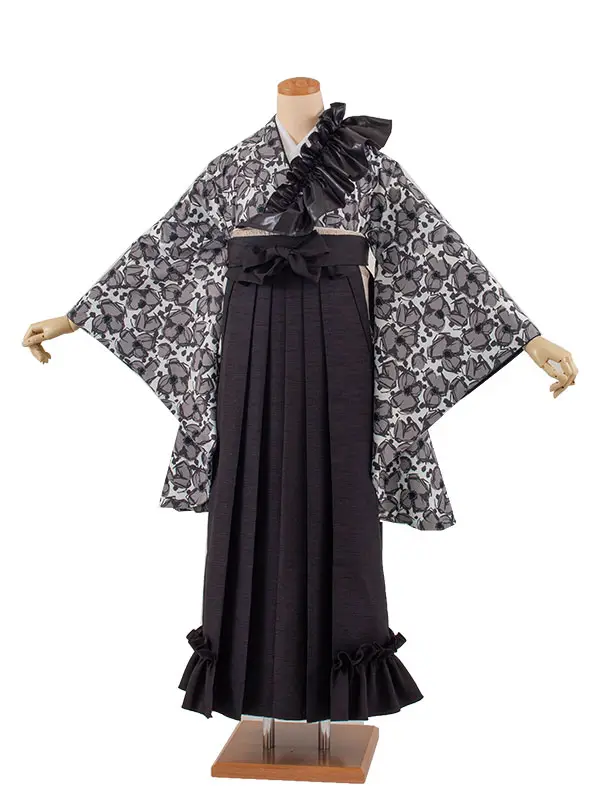 卒業袴レンタル二尺袖 ラフィネモカ 白地 フリル 2052