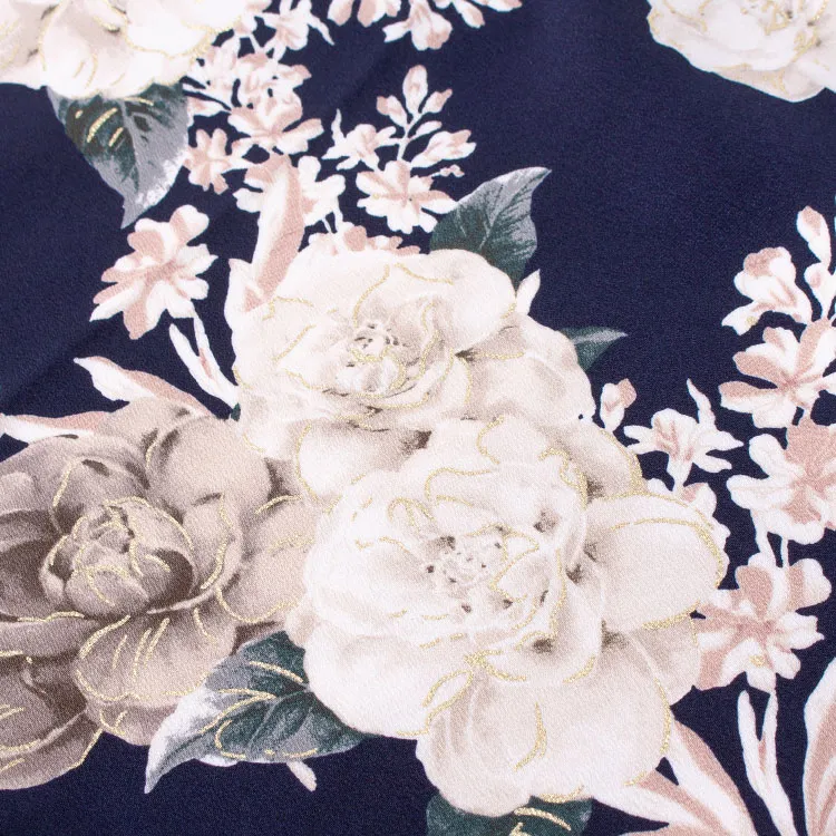 卒業袴レンタル二尺袖 Heather ネイビーピオニー×デニム切り替え 2060