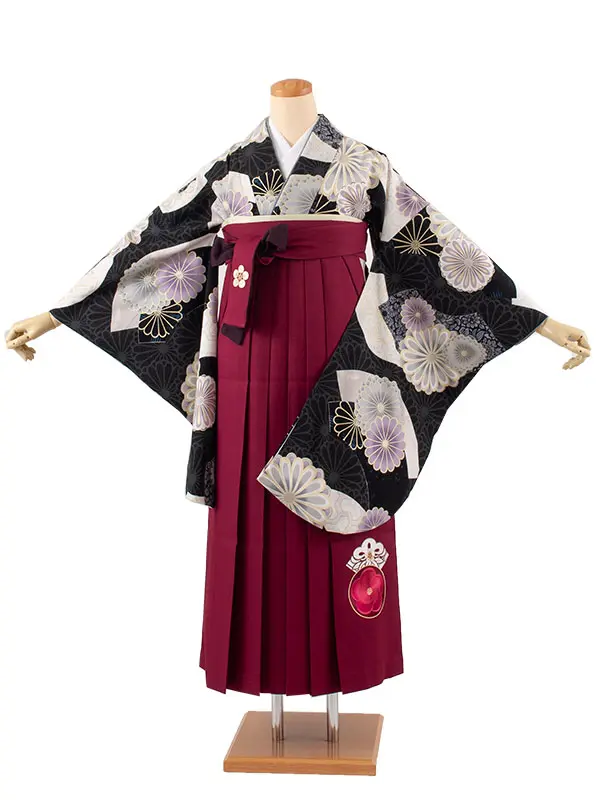 卒業袴レンタル二尺袖 JAPAN STYLE 黒地 菊 2063