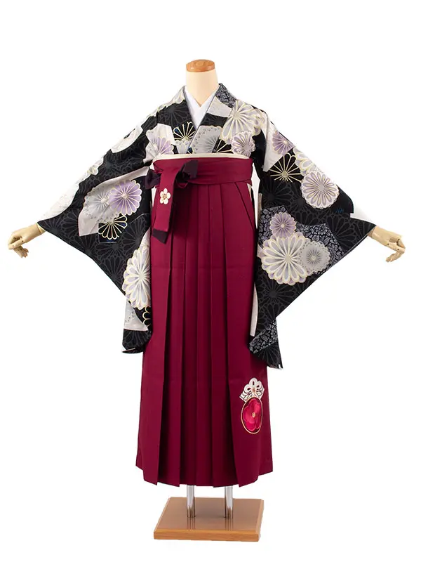 卒業袴レンタル二尺袖 JAPAN STYLE 黒地 菊 2063