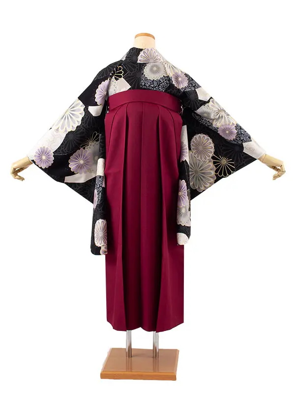 卒業袴レンタル二尺袖 JAPAN STYLE 黒地 菊 2063