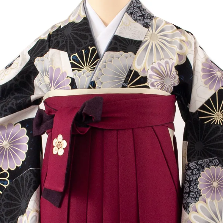 卒業袴レンタル二尺袖 JAPAN STYLE 黒地 菊 2063