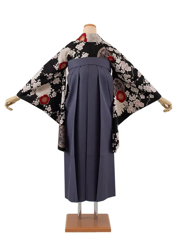 卒業袴レンタル二尺袖 九重 黒地 梅に菊 2065