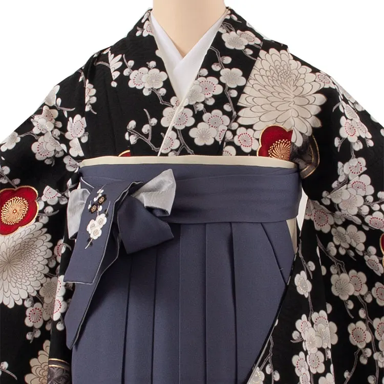 卒業袴レンタル二尺袖 九重 黒地 梅に菊 2065