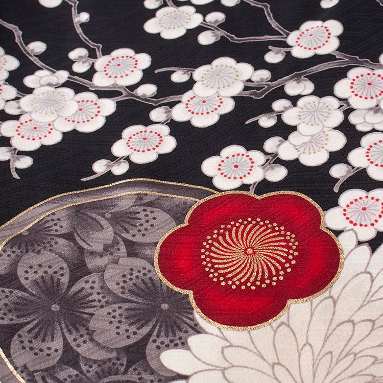 卒業袴レンタル二尺袖 九重 黒地 梅に菊 2065