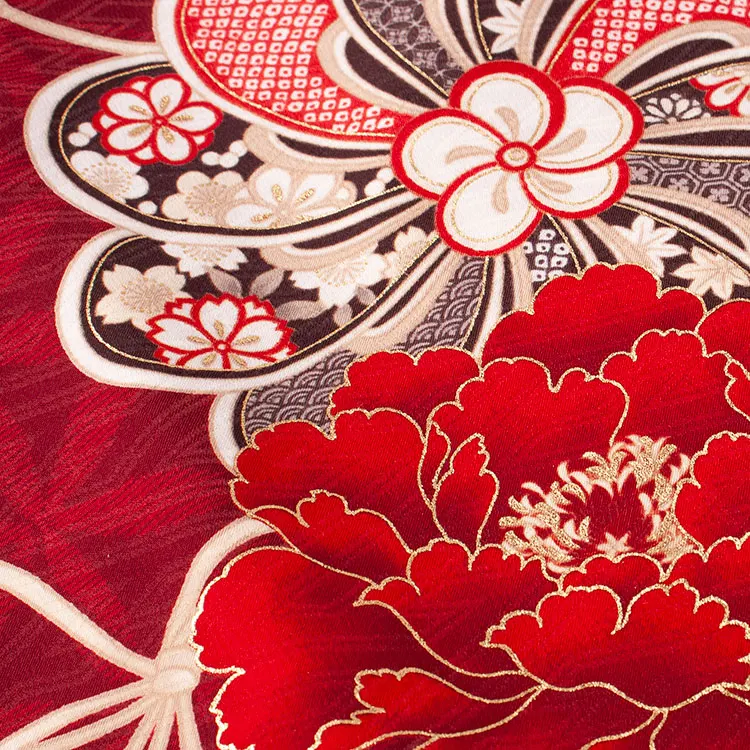 卒業袴レンタル二尺袖 九重 えんじ ねじり梅 扇面に牡丹 2066