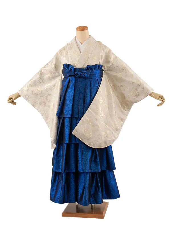 卒業袴レンタル二尺袖 ベージュゴールド 薔薇 ドレス袴 2067