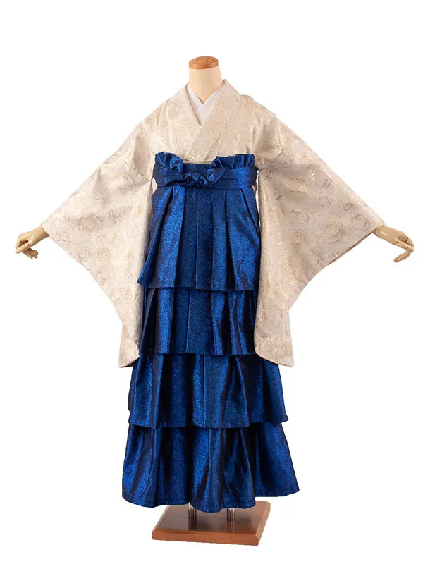 卒業袴レンタル二尺袖 ベージュゴールド 薔薇 ドレス袴 2067