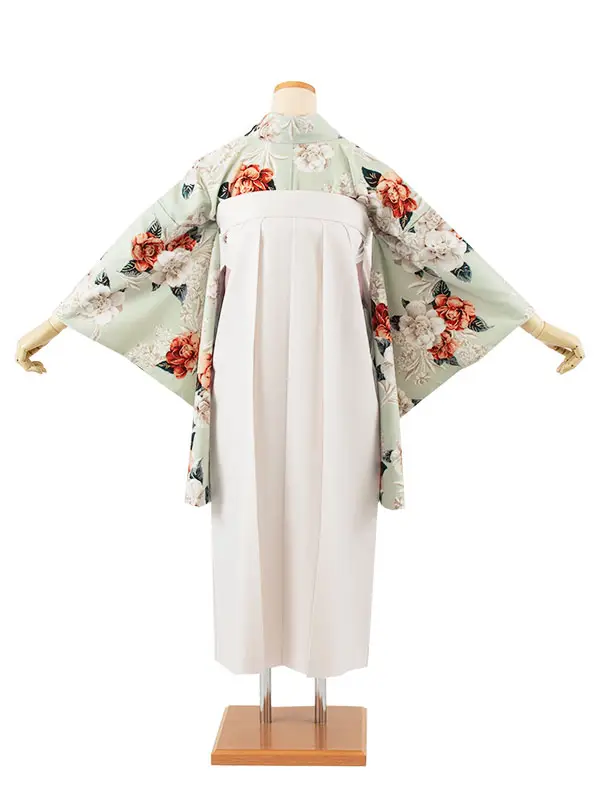 卒業袴レンタル二尺袖 Heatherペールグリーン花×アイボリーレース 2069