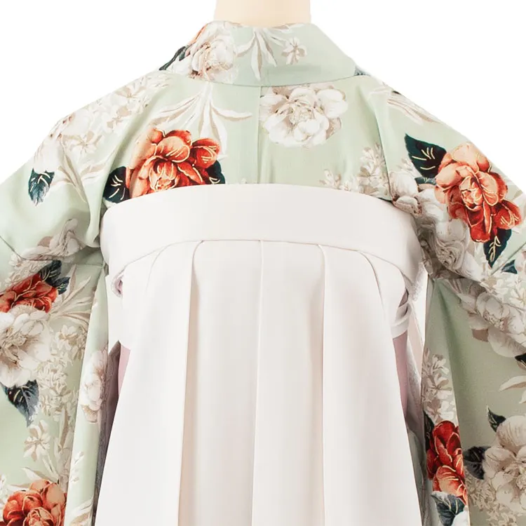 卒業袴レンタル二尺袖 Heatherペールグリーン花×アイボリーレース 2069