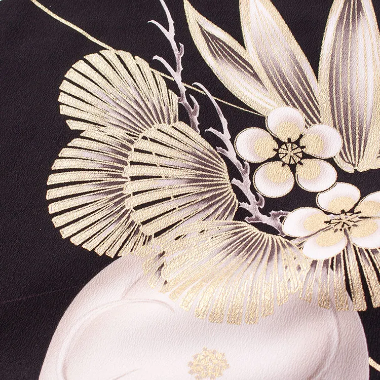 卒業袴レンタル二尺袖 JAPAN STYLE 黒片身替り梅椿×ボルドー 2070