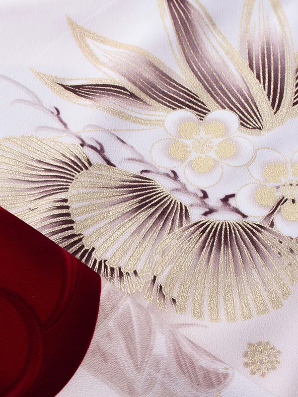 卒業袴レンタル二尺袖 JAPAN STYLE 茶白片身替り梅椿×黒 2071