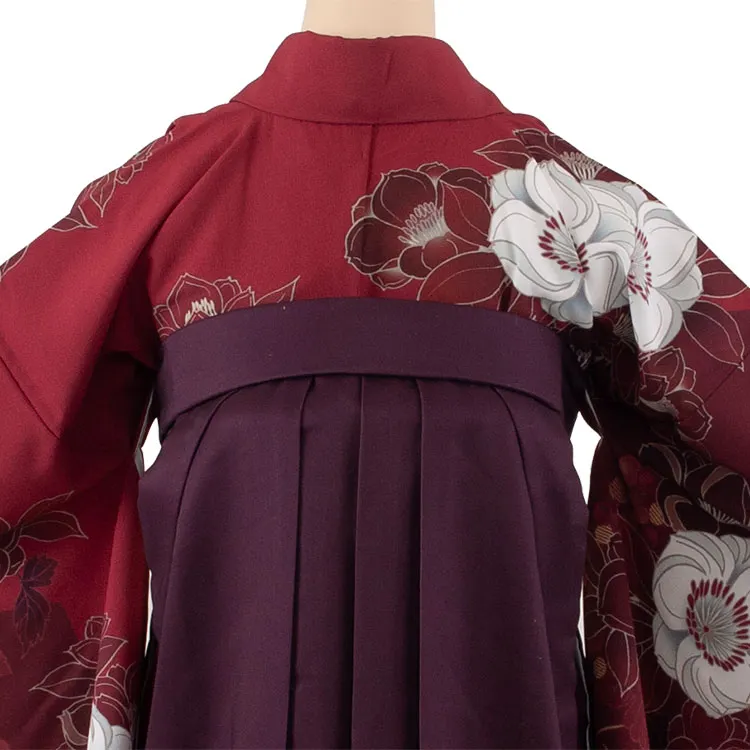 卒業袴レンタル二尺袖 桜田ひより えんじ 椿 2073