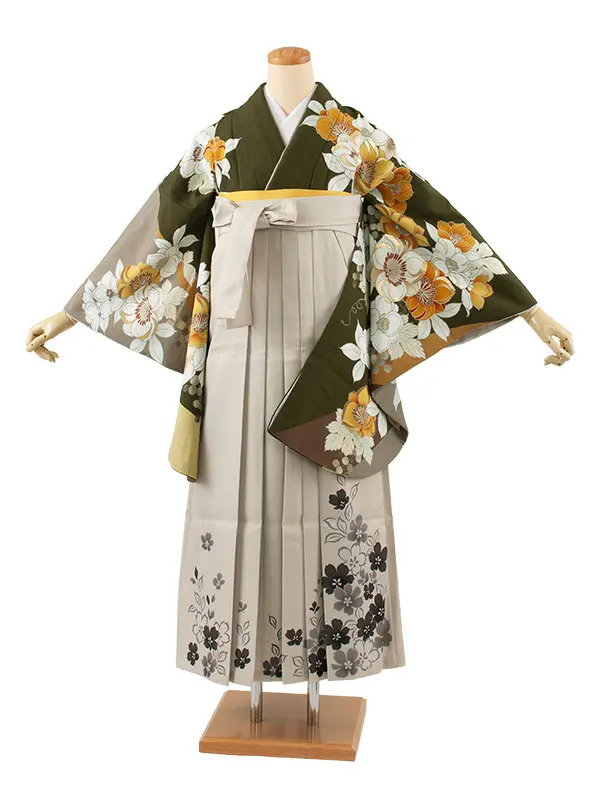 卒業袴レンタル二尺袖 桜田ひより カーキ 椿 2075