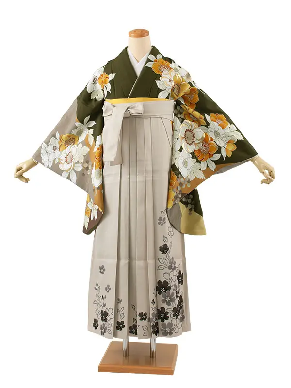 卒業袴レンタル二尺袖 桜田ひより カーキ 椿 2075