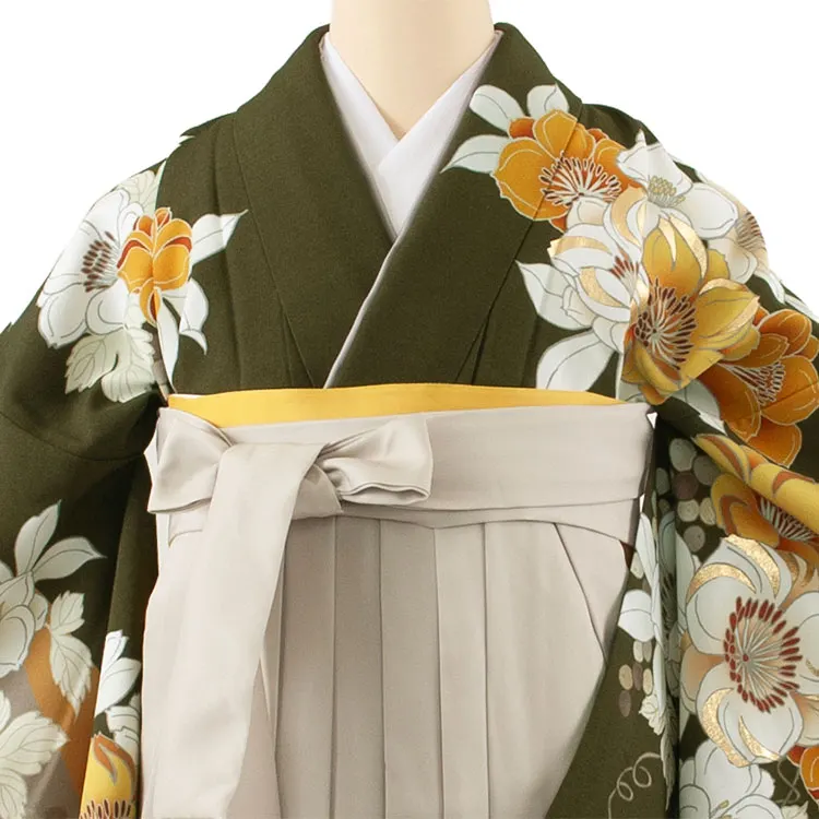 卒業袴レンタル二尺袖 桜田ひより カーキ 椿 2075