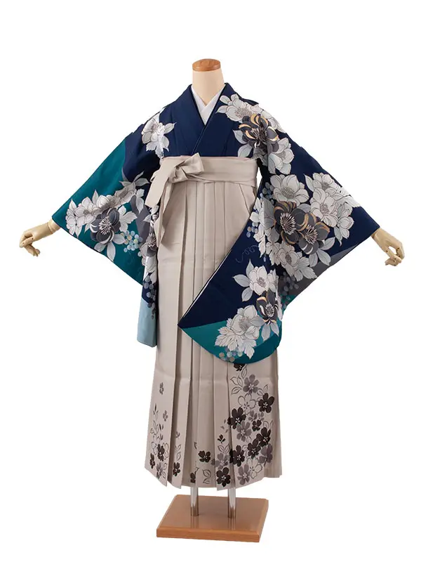 卒業袴レンタル二尺袖 桜田ひより 紺地 椿 2078