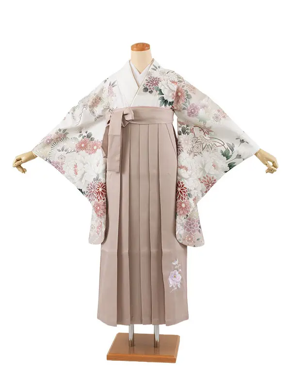 卒業袴レンタル二尺袖 白地 牡丹 桜 2079