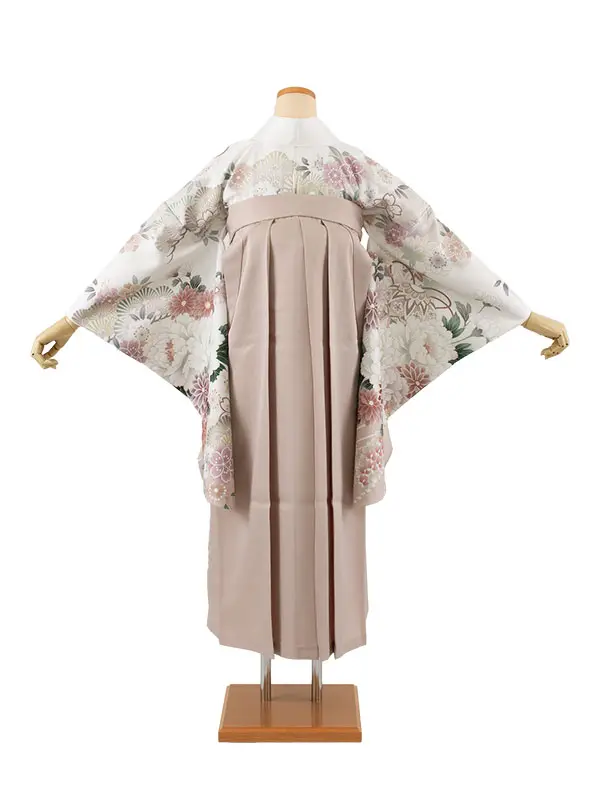 卒業袴レンタル二尺袖 白地 牡丹 桜 2079