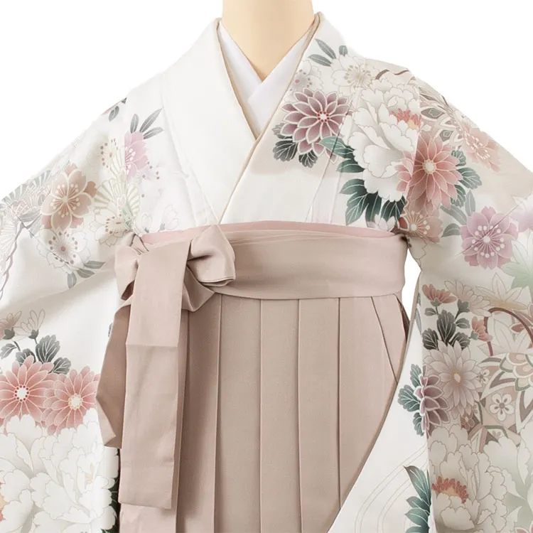 卒業袴レンタル二尺袖 白地 牡丹 桜 2079