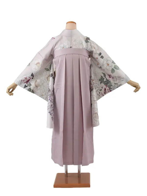卒業袴レンタル二尺袖 白×薄ピンクベージュ 牡丹 菊 2080