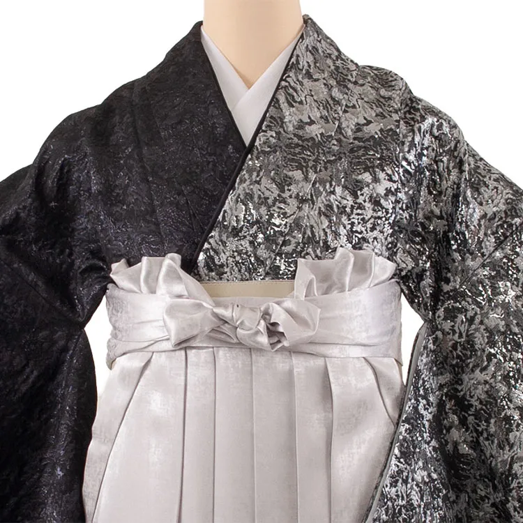 卒業袴レンタル二尺袖 黒シルバー片身替り 2083