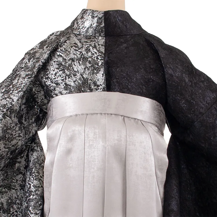卒業袴レンタル二尺袖 黒シルバー片身替り 2083