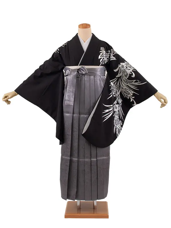 卒業袴レンタル二尺袖 黒地 花 2084