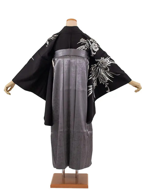 卒業袴レンタル二尺袖 黒地 花 2084