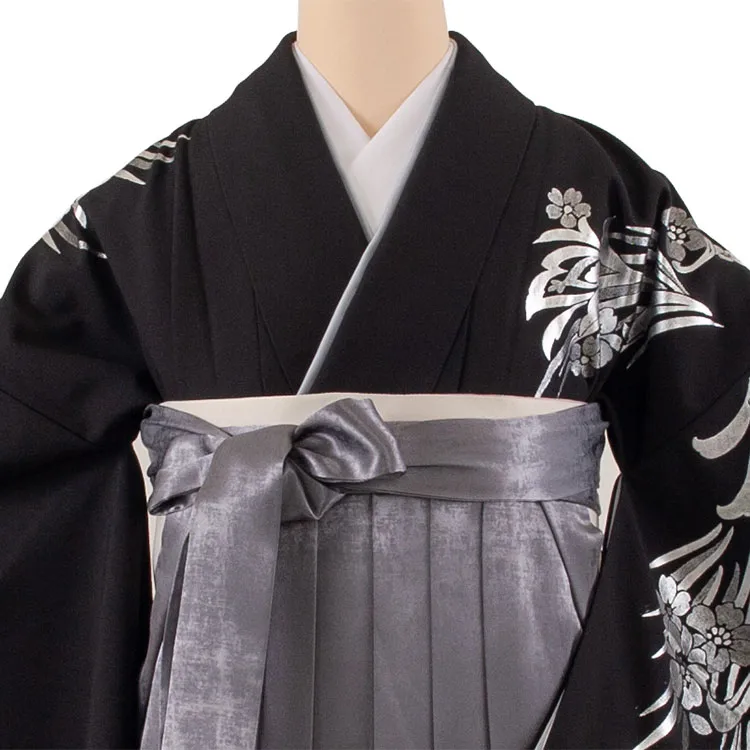 卒業袴レンタル二尺袖 黒地 花 2084