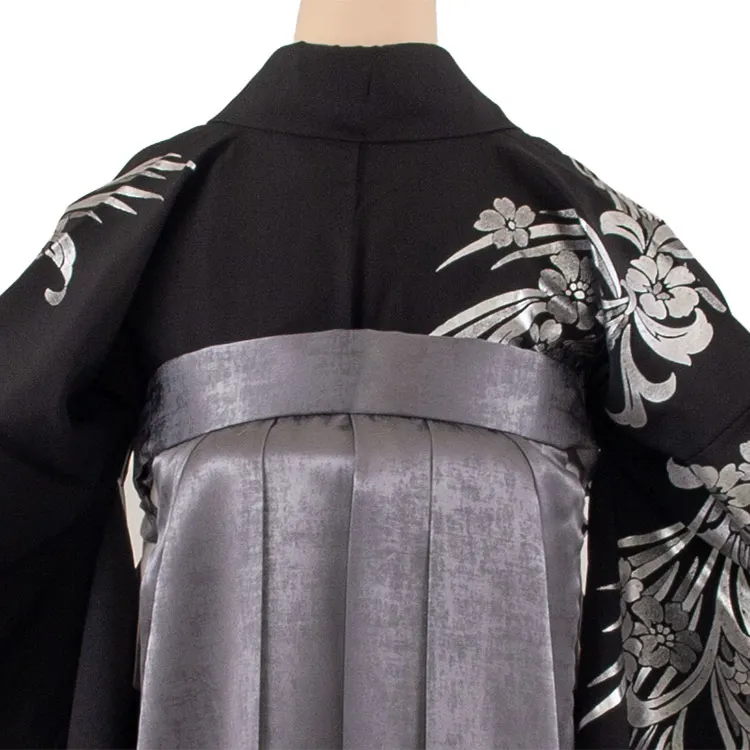 卒業袴レンタル二尺袖 黒地 花 2084