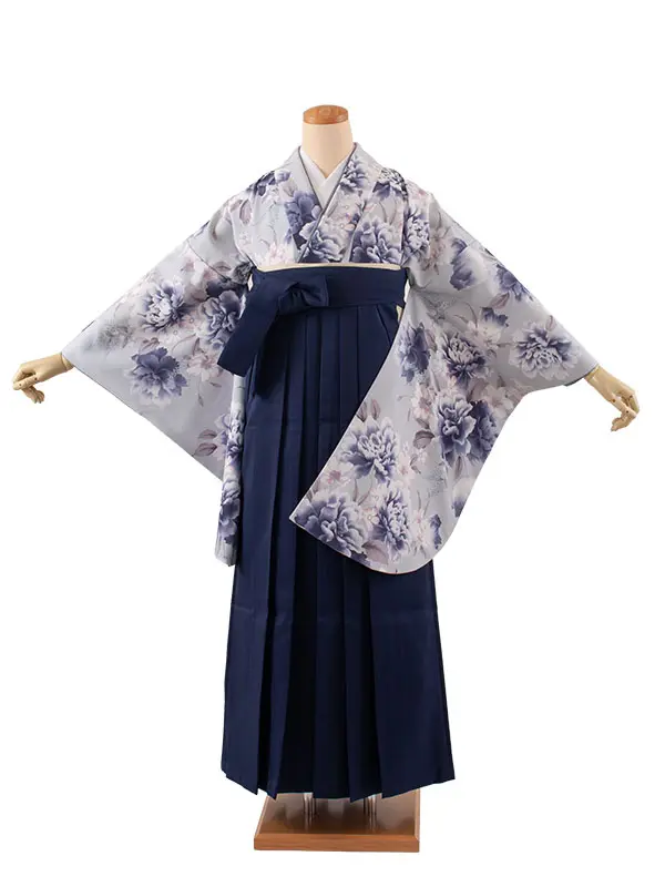 卒業袴レンタル二尺袖 くすみブルー 牡丹 2086