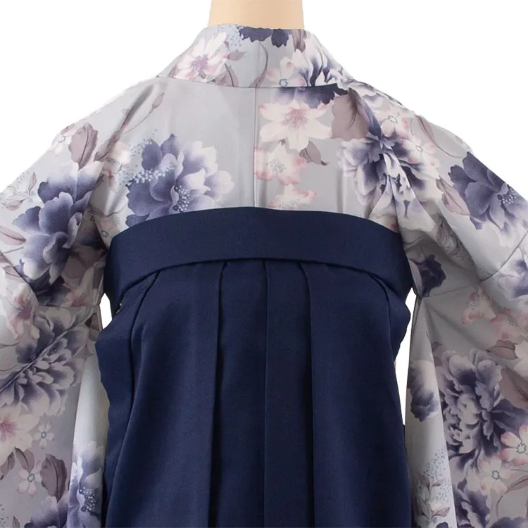 卒業袴レンタル二尺袖 くすみブルー 牡丹 2086